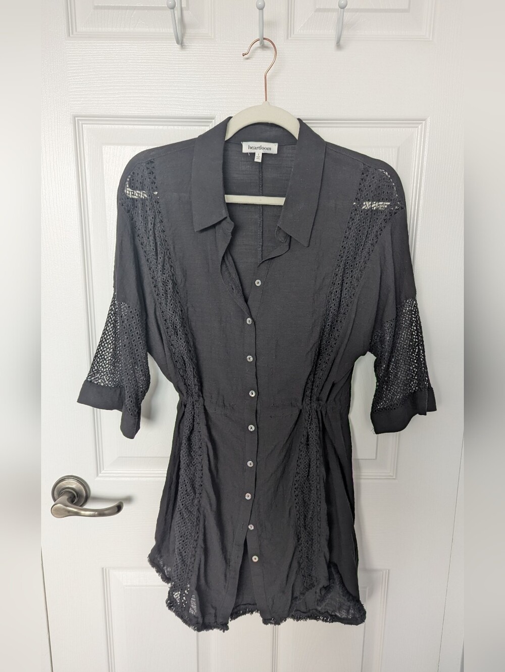 *NWOT* Heartloom Black Button-Front Crochet-Inset Tunic Coverup